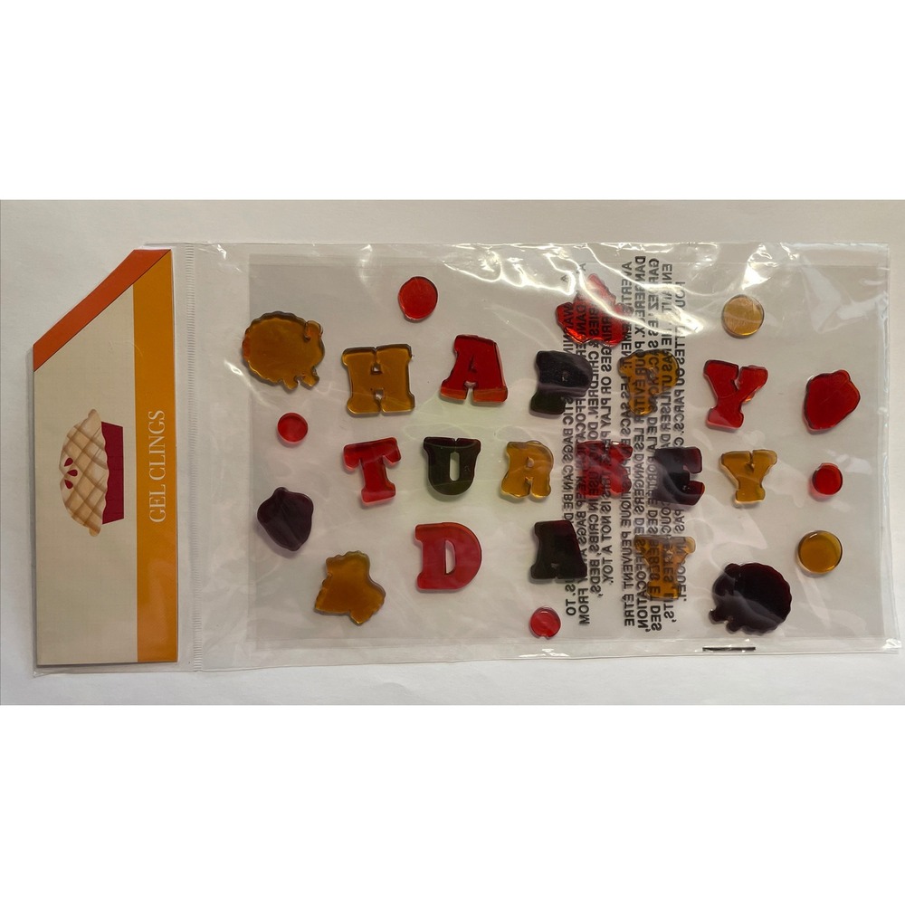 NEW Fall Autumn HAPPY TURKEY DAY Thanksgiving Leaves 26 pc Window Gel Clings!